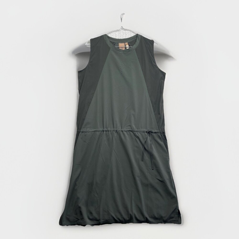Indygena Laco Activewear Dress Drawstring Waist Pockets Dark Green  / Grey Sz S